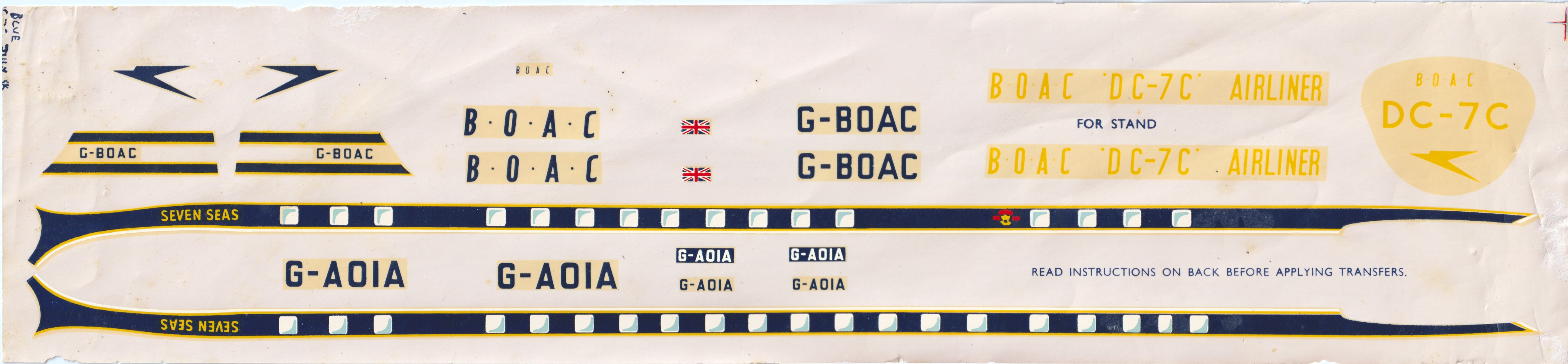 сторона коробки FROG 351P The B∙O∙A∙C DC-7C, International Model Aircraft, 1957-63